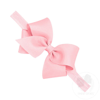 Small Classic Grosgrain Girls Hair Bow on Baby Headband - Pink