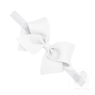 Small Classic Grosgrain Girls Hair Bow on Baby Headband - White