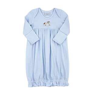 Embroidered Pima Knit Lap Shoulder Daygown - Rocking Horse on Stripes