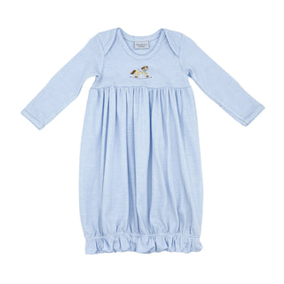 Embroidered Pima Knit Lap Shoulder Daygown - Rocking Horse on Stripes