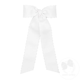 Grosgrain Moonstitch Hair Bow with Tails - White with White