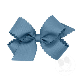 Scallop Edge Hair Bow - Denim Blue