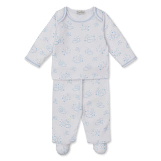Printed Footed Pant Set - Cheerful Good Night - Light Blue