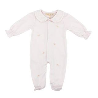 Pima Collared Footie with All-over Hand-embroidery - Sweet Roses