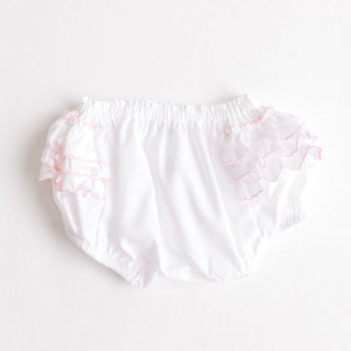 Diaper Cover with Ruffles - White with Pink