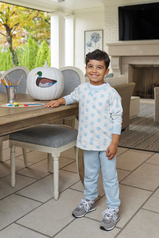 Cassidy Comfy Crewneck - Vintage Prep Pumpkin Pails with Buckhead Blue