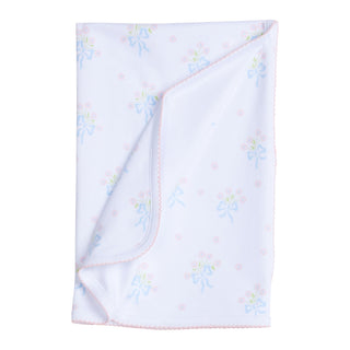 Knit Printed Blanket - Blue Bow Bouquet