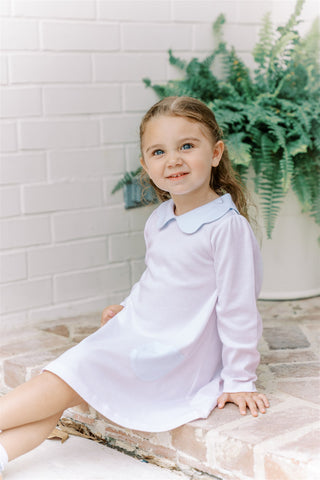 Pima Knit Aline Scallop Dress - Pink Stripe