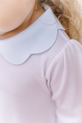 Pima Knit Aline Scallop Dress - Pink Stripe