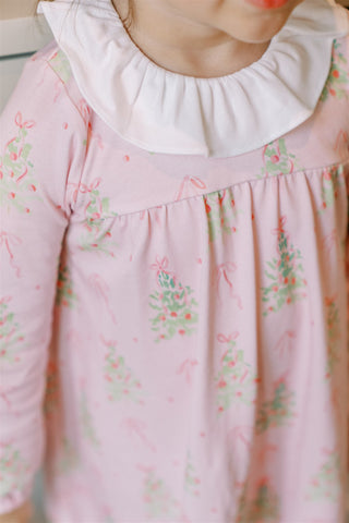 Pima Knit Ruffle-neck Dress - Pink Tinsel