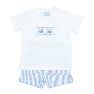 Boys Knit Short Set with Smocked Crabs
