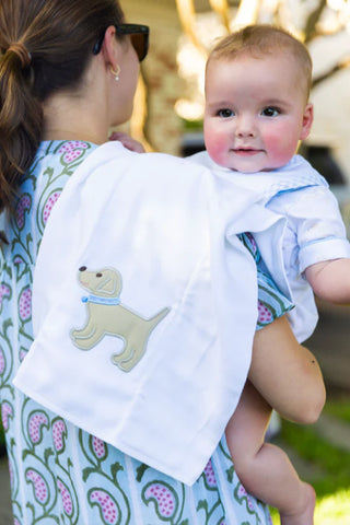 Single Appliqued Burp Cloth - Blue Puppy