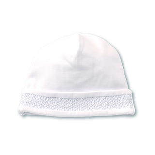 Hat with Hand Smocking - Charmed White with Blue - FINAL SALE
