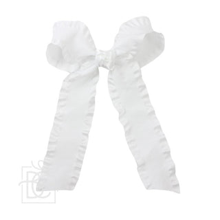 Double Ruffle Hair Bow With Tails - White