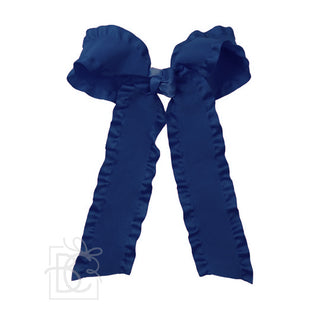 Double Ruffle Hair Bow With Tails - Light Navy