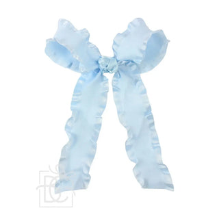 Double Ruffle Hair Bow With Tails - Light Blue