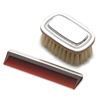 Boys Beaded Sterling Comb & Brush Set