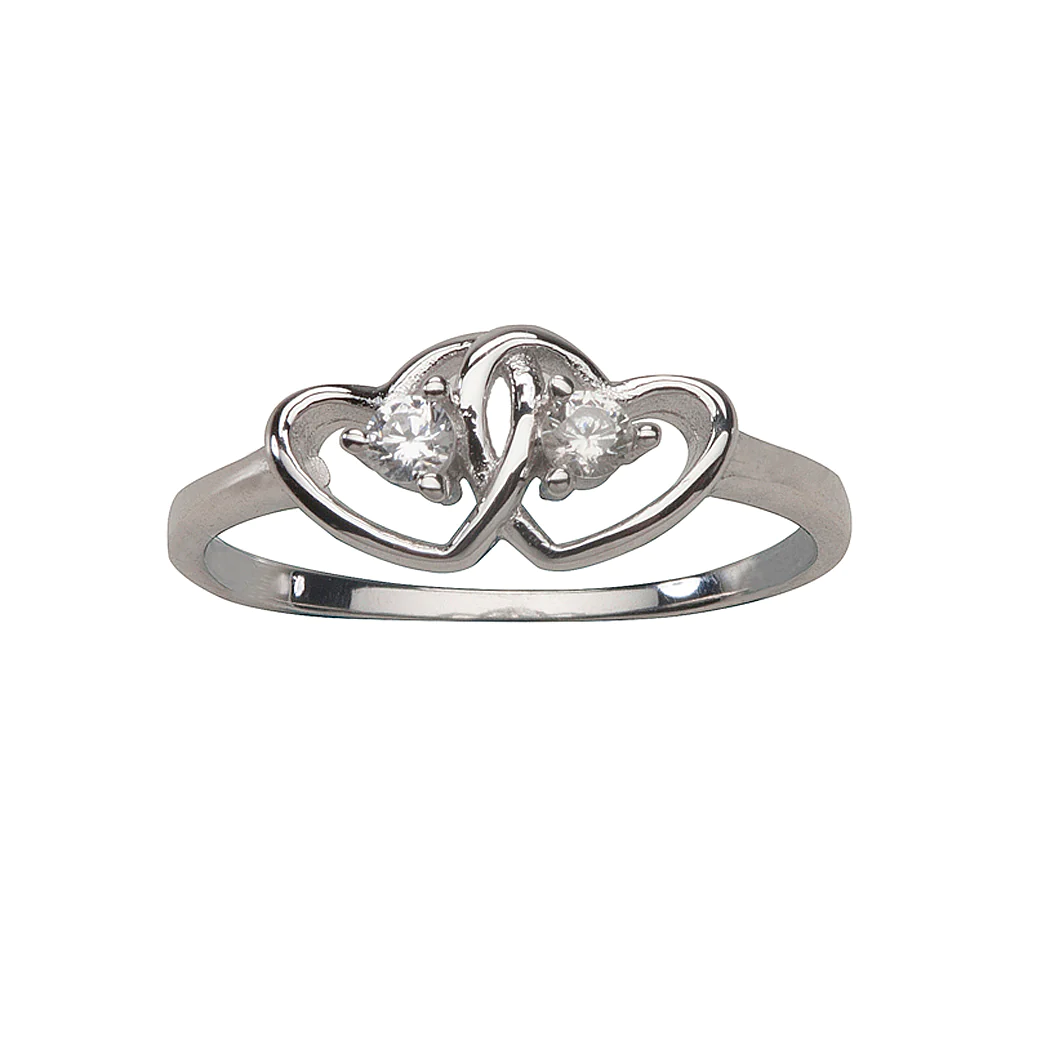 Double Hearts Baby Ring with Clear CZ