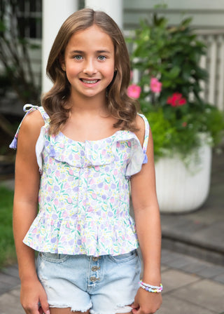 Pom Pom Top & Ruffled Skirt - Tulip Print - FINAL SALE