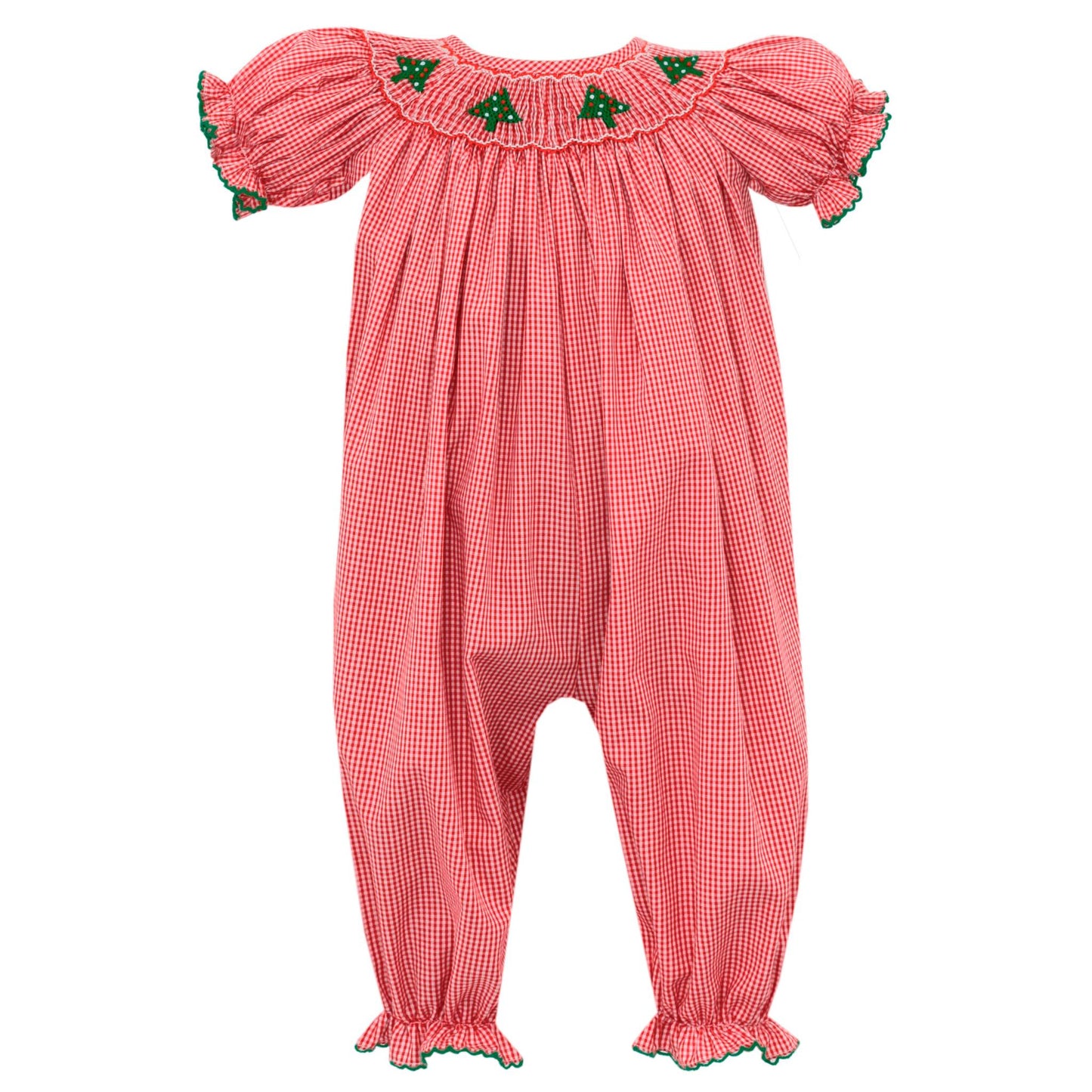Girls Christmas Tree Smocked Long Romper - 25% OFF
