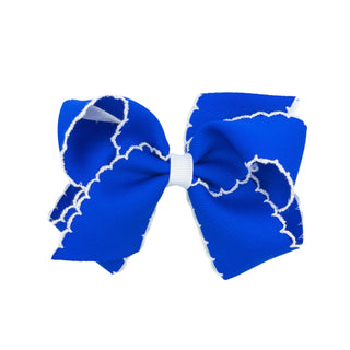 Classic Grosgrain Moonstitch Hair Bow - Electric Blue with White