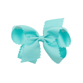 Scallop Edge Hair Bow - Aqua