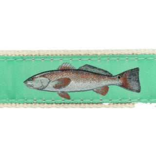 Embroidered Ribbon Belt - Red Fish on Khaki