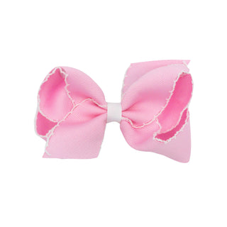 Classic Grosgrain Moonstitch Hair Bow - Pearl Pink with White