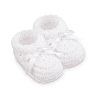 Hand Crochet Ribbon Booties - White with White