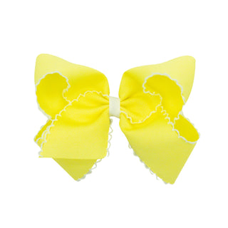 Classic Grosgrain Moonstitch Hair Bow - Light Yellow with White