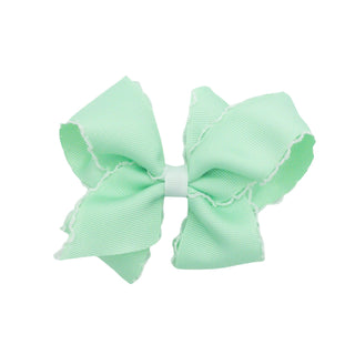 Classic Grosgrain Moonstitch Hair Bow - Pale Green with White