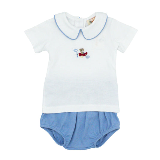 Embroidered Airplane Diaper Shirt Set