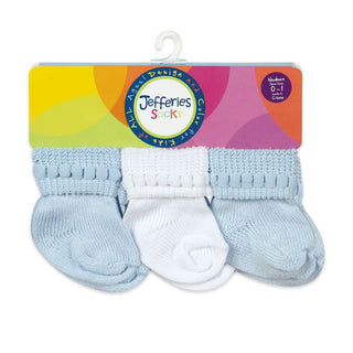 Rock-A-Bye Turn Cuff Socks 6 Pair Pack - Blue and White