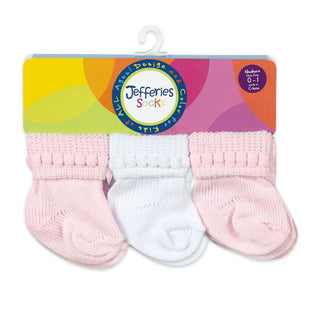 Rock-A-Bye Turn Cuff Socks 6 Pair Pack - Pink and White