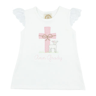 Girls Cross with Lamb Applique with Name Monogram