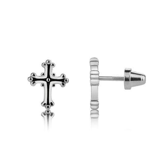 Sterling Silver Scrolled Cross Earrings