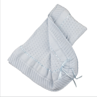 Pointelle Knit Ruffle Blanket - Blue