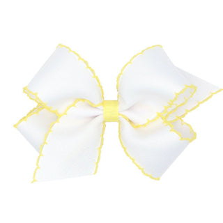 Classic Grosgrain Moonstitch Hair Bow - White with Light Yellow