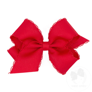 Classic Grosgrain Moonstitch Hair Bow - Red with Red
