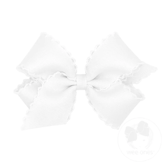 Classic Grosgrain Moonstitch Hair Bow - White with White
