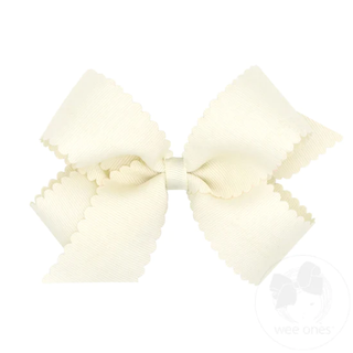 Scallop Edge Hair Bow - Antique White