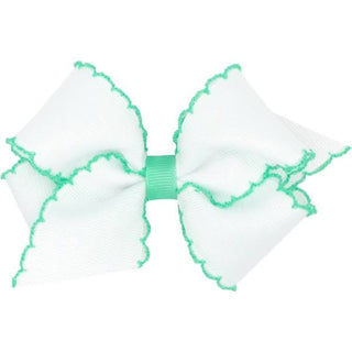 Classic Grosgrain Moonstitch Hair Bow - White with Lucite