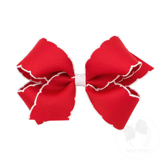 Classic Grosgrain Moonstitch Hair Bow - Red with White
