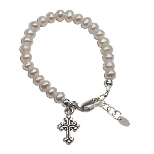 "Olivia" Sterling Silver Pearl Cross Bracelet