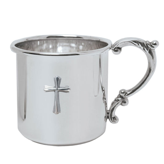Silver Scroll Handle Cup with Cross