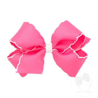 Classic Grosgrain Moonstitch Hair Bow - Hot Pink with White