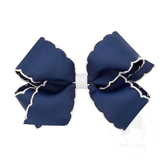 Classic Grosgrain Moonstitch Hair Bow - Navy with White