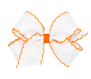 Classic Grosgrain Moonstitch Hair Bow - White with Orange
