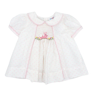 Olive Swiss Dot Hand-smocked Dress - Bunny