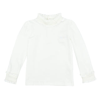 Ruffle-neck Tie-back Blouse (Knit) - White